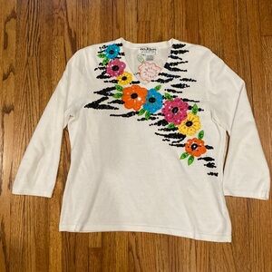 Jack B. Quick White Embroidered Sequin Sweater